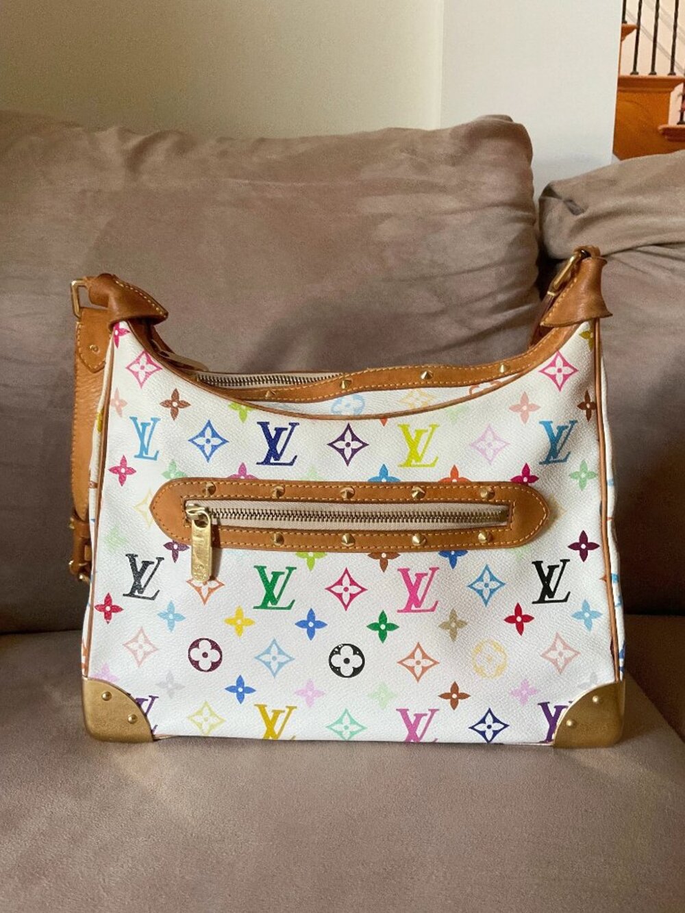 Louis Vuitton Vintage Multicolore Multicolor Boulogne Hobo Bag White Murakami